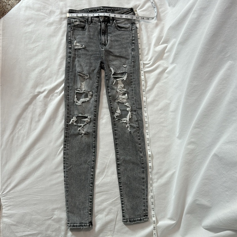 American Eagle super hi-rise jegging in distressed black, size 00 - Picture 2 of 7